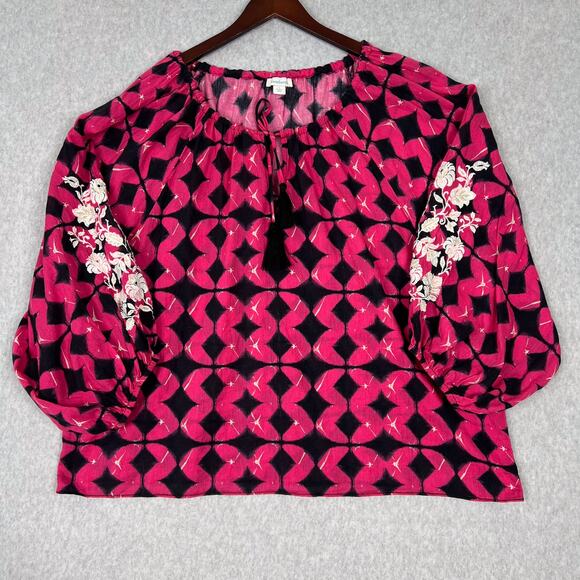 Sundance Pink Black Hyacinth Embroidered Balloon Sleeve Top Size Large - Picture 1 of 7